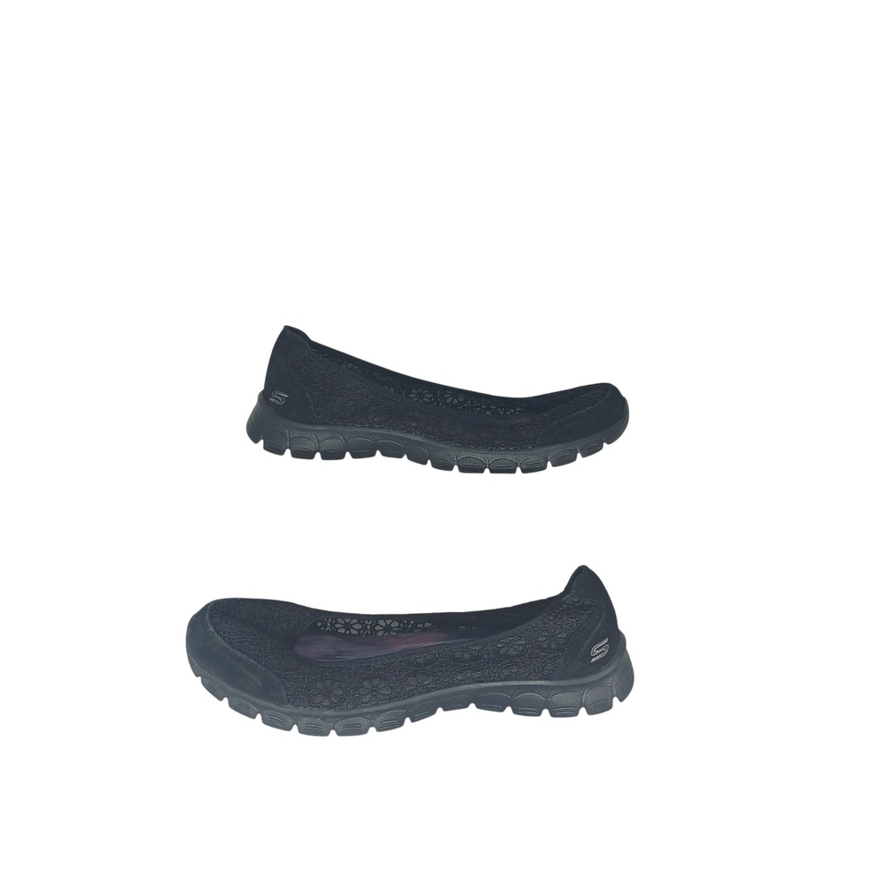Skechers Microburst One Up 9 Black Lace Air Cooled Memory Foam Flats 23413